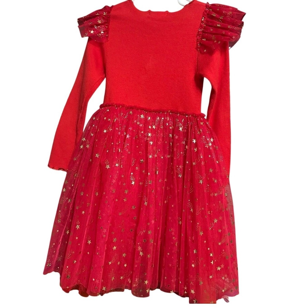 Petite Hailey Tutu Dress Girls 6 Red Excellent Gold Sequin Star Tulle Ruffle - Picture 3 of 4